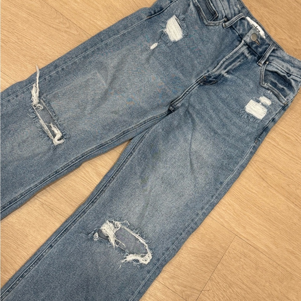 Mica Los Angeles Distressed High-Rise Wide Leg Jeans - Light Blue - Picture 2 of 5